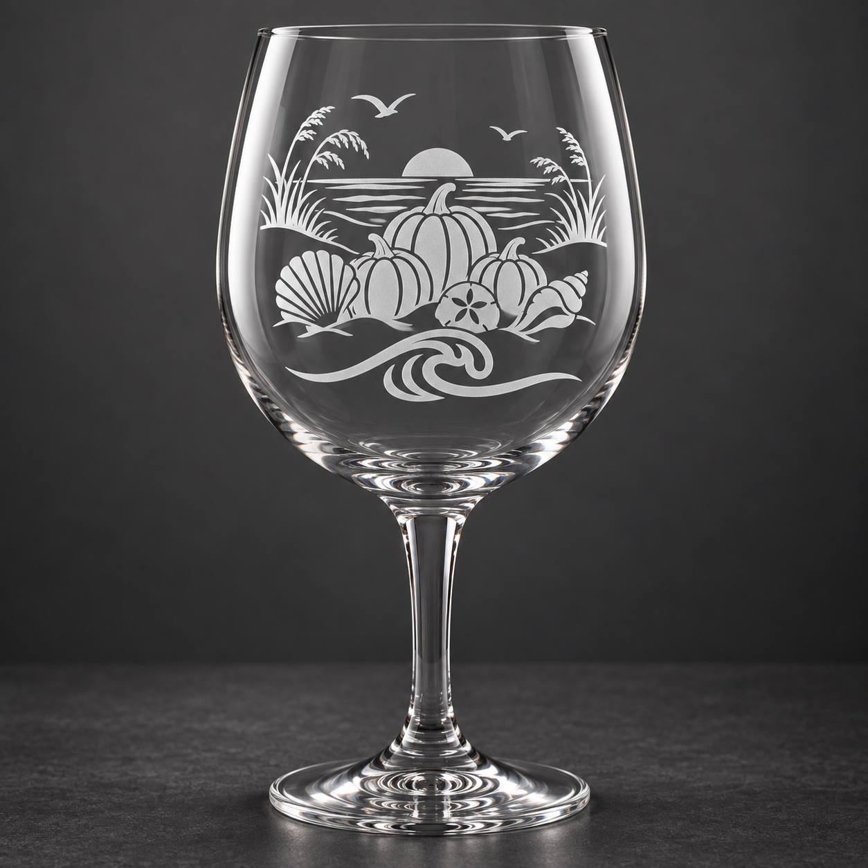 Fall Beach Engraved Wine Glass